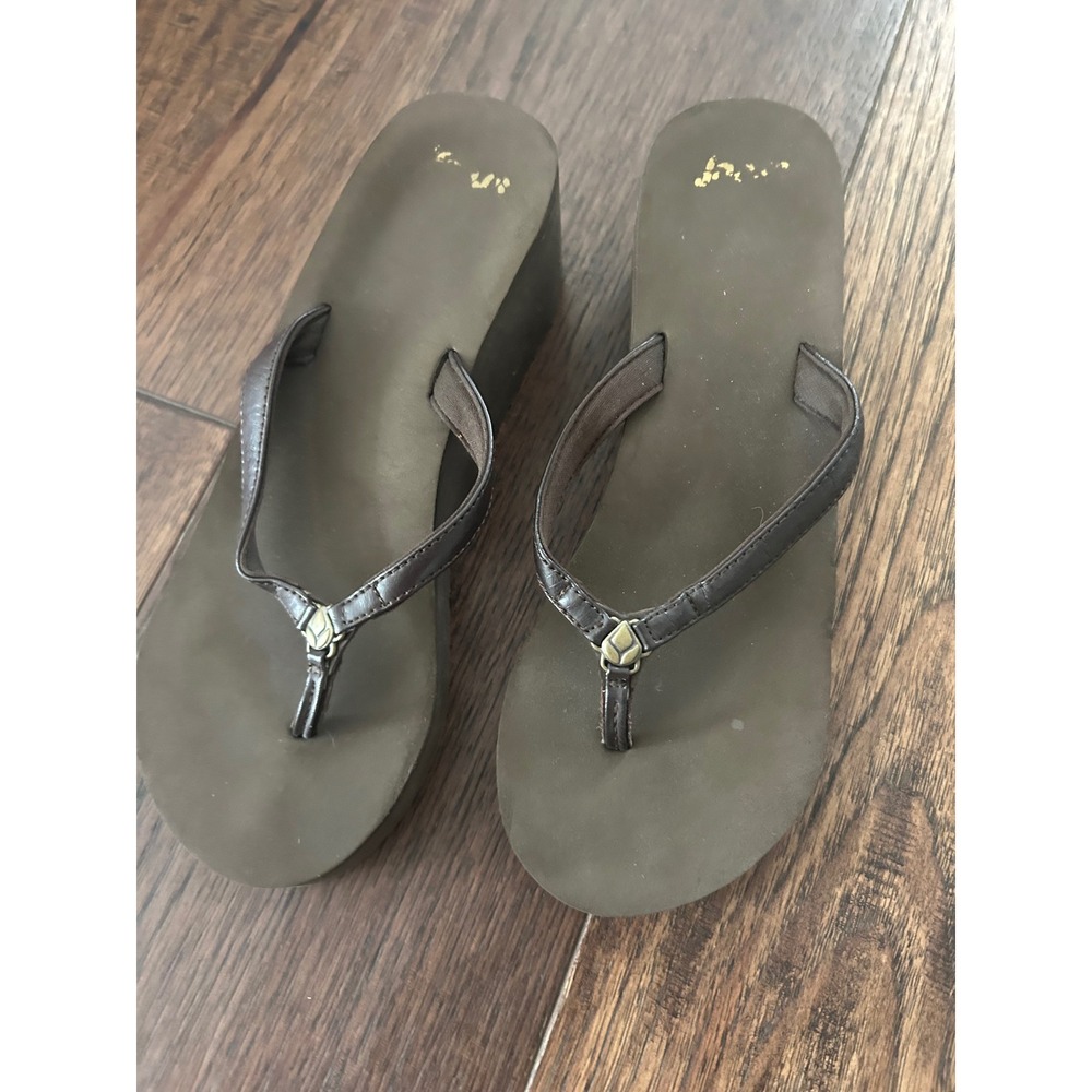 Reef Womens Brown Wedge Flip Flop Sandals Platform Thong Shoes